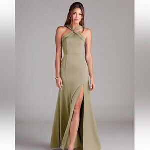 Azazie Rue Bridesmaid Dress in Moss Stretch Satin